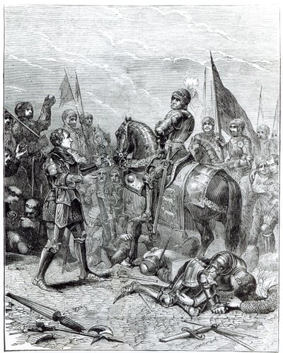 Battle of Bosworth Field: Lord Stanley Bringing the Crown of Richard III to Richmond, 22nd August 1485 by English School